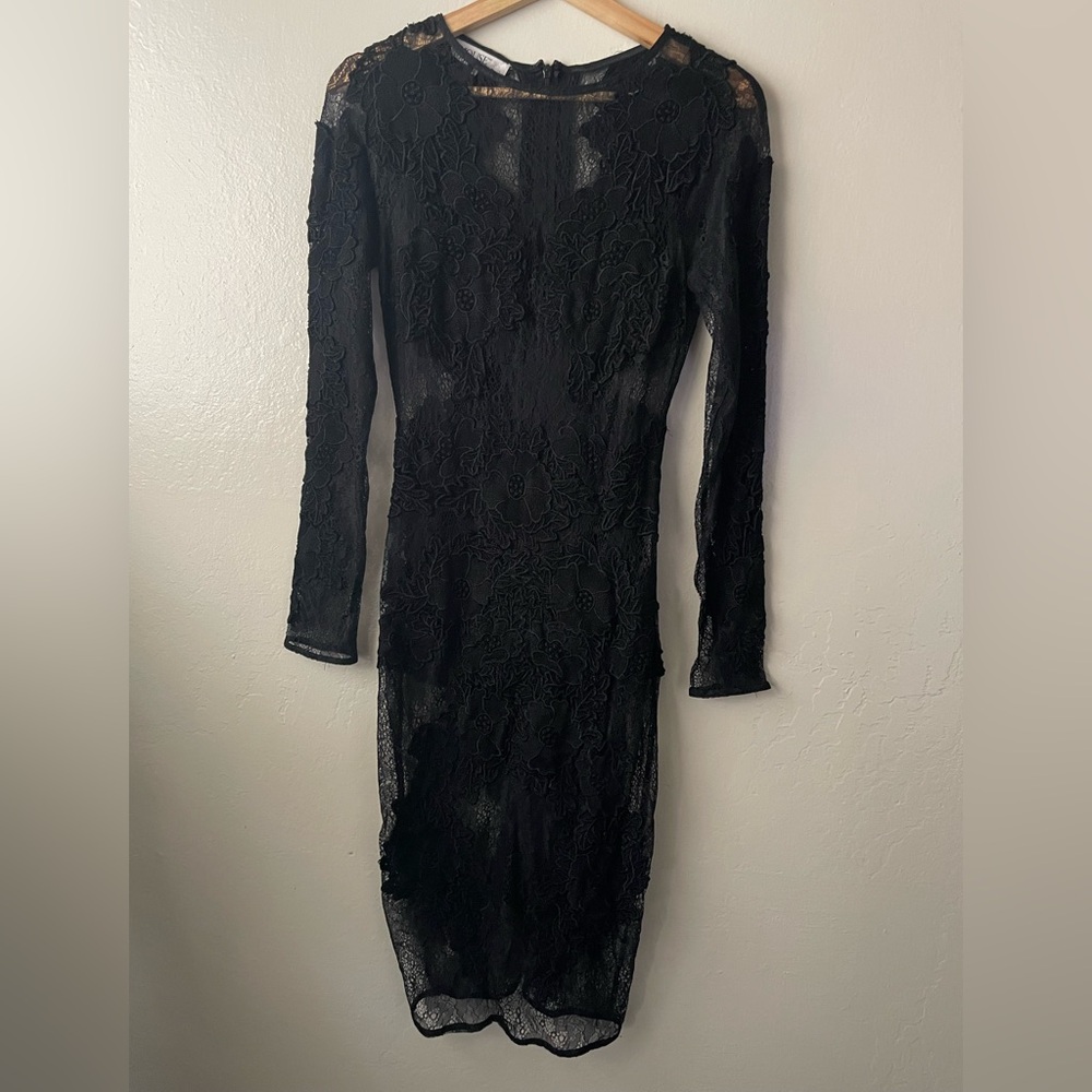 House of CB floral lace sheer bodycon dress in black